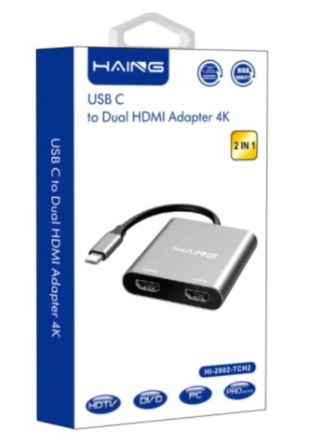 Haing USB C to Dual HDMI Adapter 4K 60hz, Type C to HDMI Converter  - Image 1