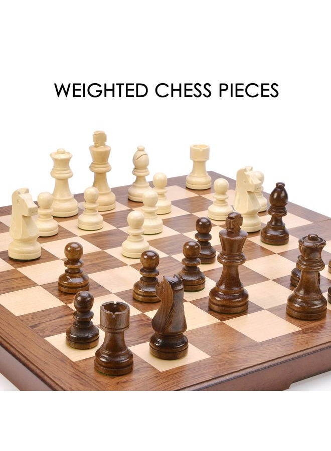 AMEROUS Wooden Chess & Checkers Set with Upgraded Weighted Chess Pieces, 15 Inches (2 in 1) Chess Board Games for Kids, Adults w/ 2 Extra Queens / 24 Cherkers Pieces/Gift Package - Image 4