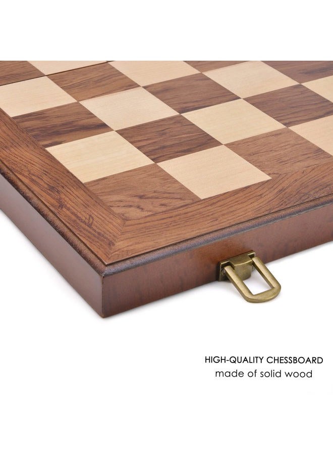 AMEROUS Wooden Chess & Checkers Set with Upgraded Weighted Chess Pieces, 15 Inches (2 in 1) Chess Board Games for Kids, Adults w/ 2 Extra Queens / 24 Cherkers Pieces/Gift Package - Image 3