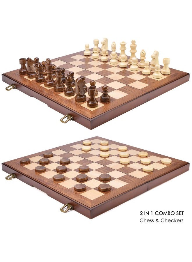 AMEROUS Wooden Chess & Checkers Set with Upgraded Weighted Chess Pieces, 15 Inches (2 in 1) Chess Board Games for Kids, Adults w/ 2 Extra Queens / 24 Cherkers Pieces/Gift Package - Image 2