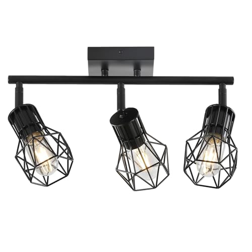 BANGANMA 3 Light Track Lighting Fixtures Ceiling，Black Flush Mount Ceiling Light with E26 Lamp Head, Industrial Black Kitchen Track Lighting for Kitchen, Living Room, Dining Room, Hallway - Image 1