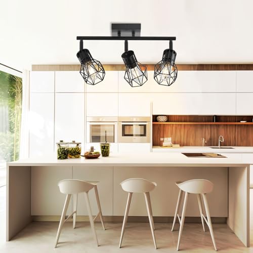 BANGANMA 3 Light Track Lighting Fixtures Ceiling，Black Flush Mount Ceiling Light with E26 Lamp Head, Industrial Black Kitchen Track Lighting for Kitchen, Living Room, Dining Room, Hallway - Image 3
