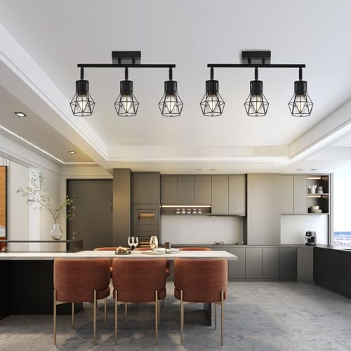 BANGANMA 3 Light Track Lighting Fixtures Ceiling，Black Flush Mount Ceiling Light with E26 Lamp Head, Industrial Black Kitchen Track Lighting for Kitchen, Living Room, Dining Room, Hallway - Image 4