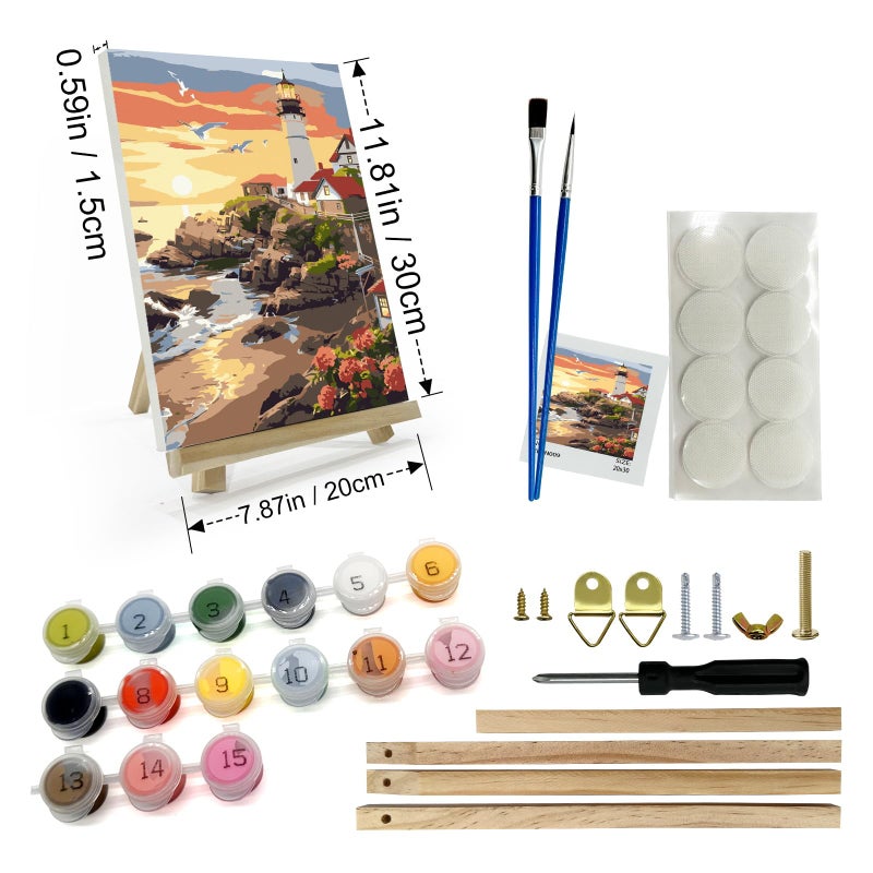 JOOZ Lighthouse Paint by Number for Adults, Paint by Numbers Kit for Adults with Frame, DIY Seaside Paint by Numbers Kits for Adults on Canvas, Sunset Oil Painting Kit for Home Wall Decor 8 x 12 in - Image 2