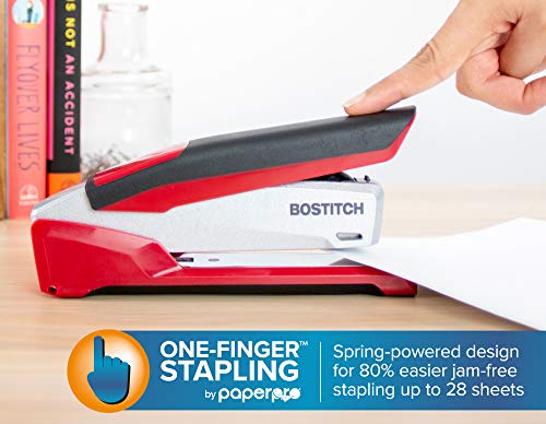 Bostitch Office InPower Spring-Powered Premium Desktop Stapler - One Finger, No Effort, Red/Silver (1117) - Image 2