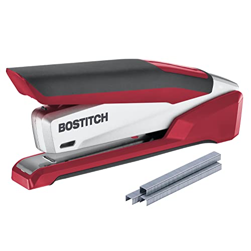 Bostitch Office InPower Spring-Powered Premium Desktop Stapler - One Finger, No Effort, Red/Silver (1117) - Image 1