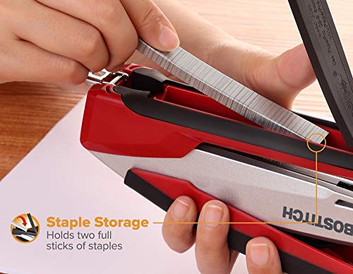 Bostitch Office InPower Spring-Powered Premium Desktop Stapler - One Finger, No Effort, Red/Silver (1117) - Image 3