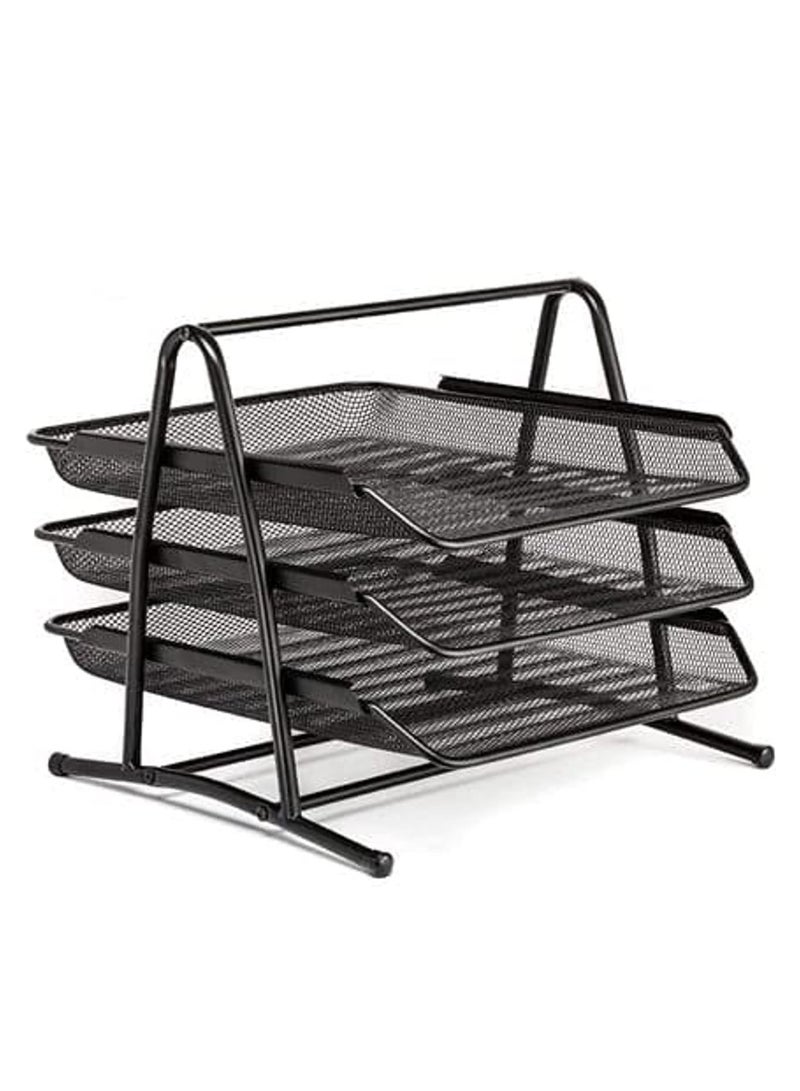 ECVV Desk Deposit Tray 3 Layer A4 Metal tray Office Desk Organiser Paper office Mesh Document Basket File Paper Tray Letter Organiser Holder Desktop Accessories - Image 1