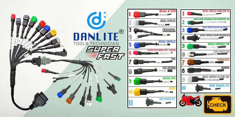 DANLITE TOOLS TECHNICIAN V519 OBD-II Scanner with BS6 BS7 Bike Scanning 21 Coplar Cableb Hero Suzuki Yamaha KTM with ELM 327 Dual Scanner Kit OBD-II Diagnostic Tools [New Update Bikes] - Image 2