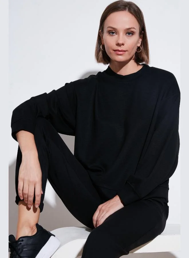 Lela Lela Stretch Crew Neck Oversize Fit Scuba Sweatshirt Women's Sweatshirt 5865879