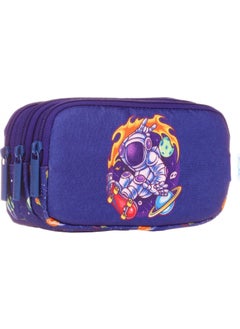 KAUKKO Three Compartment Navy Blue Astronaut Boy Pencil Bag 