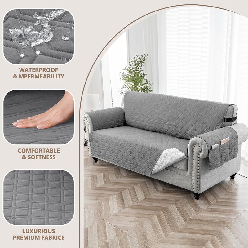 INFOSUN Couch Cover, Waterproof Sofa Covers, Cushion Protector with Non-Skid Backing & Elastic Straps, Dog Couch Cover Protector for 1/2/3/4 Seater, Covers for Dogs Pets Kids(4 Seater Sofa, Grey) - Image 2