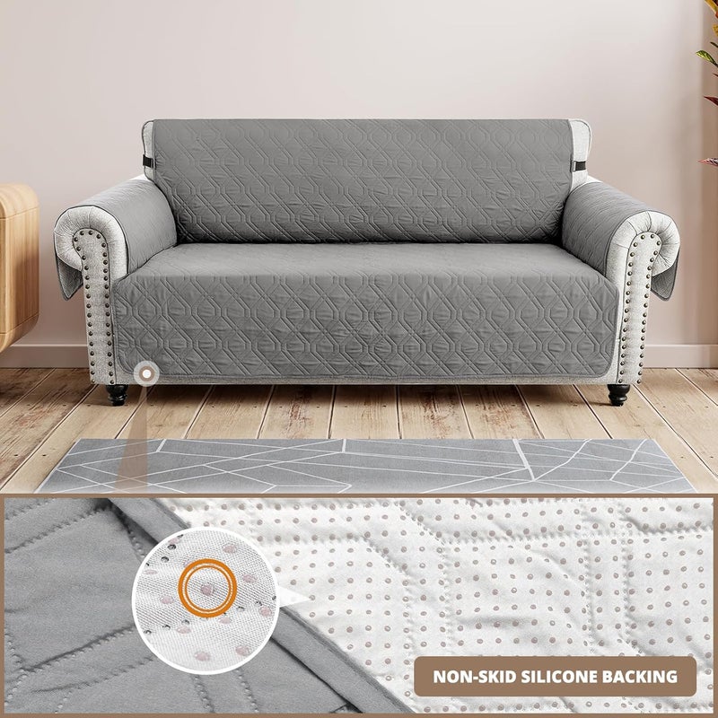 INFOSUN Couch Cover, Waterproof Sofa Covers, Cushion Protector with Non-Skid Backing & Elastic Straps, Dog Couch Cover Protector for 1/2/3/4 Seater, Covers for Dogs Pets Kids(4 Seater Sofa, Grey) - Image 5