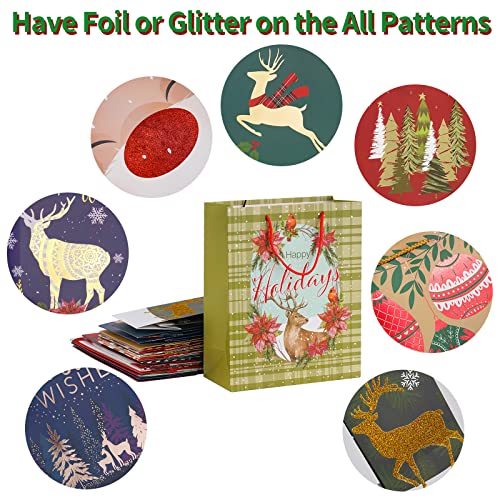 Smarimple Christmas Gift Bags 16 PCS Christmas Bags Bulk Assorted Sizes with Handles and 12 Sheet Tissue Papers 16 Holiday Designs 3 Jumbo 5 Large 6 Medium 2 Wine Bags for Xmas Holiday Present - Image 3