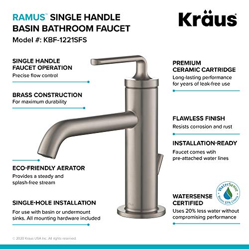 KRAUS Ramus Single Handle Bathroom Sink Faucet with Lift Rod Drain in Spot Free Stainless Steel, KBF-1221SFS - Image 5
