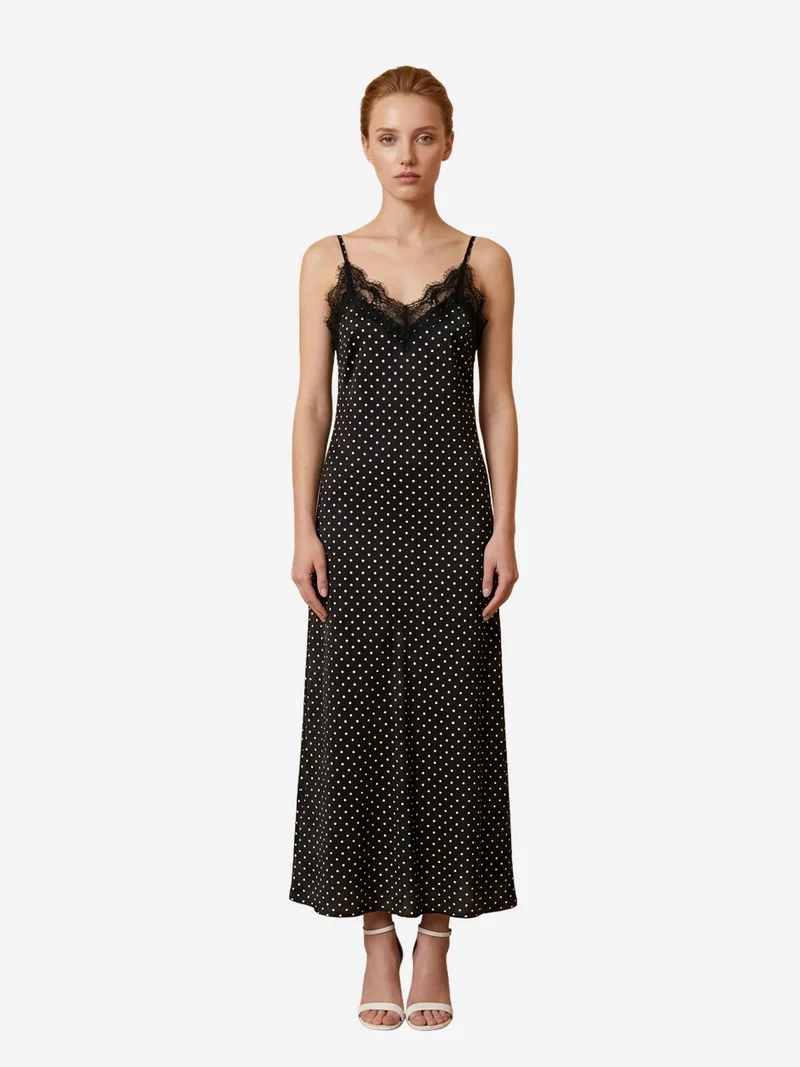 My Fashion Black MY FASHION Women's Polka Dot Chiffon Maxi Dress for Women | Best Price UAE