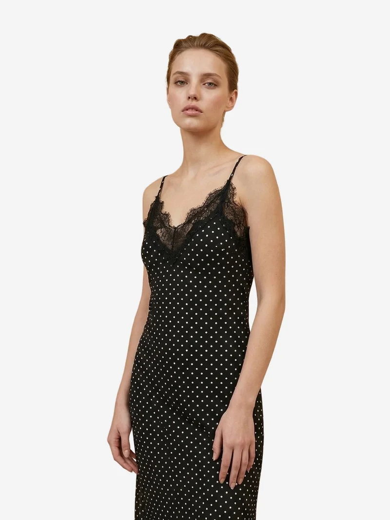 My Fashion Black MY FASHION Women's Polka Dot Chiffon Maxi Dress for Women | Best Price UAE
