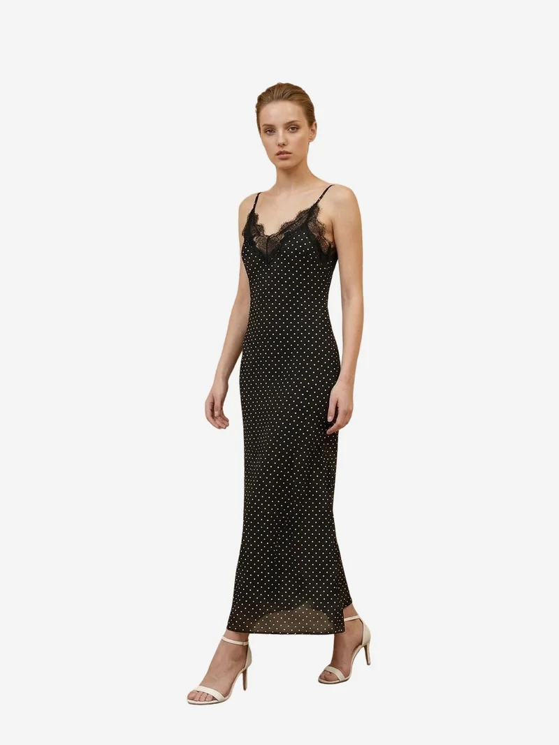 My Fashion Black MY FASHION Women's Polka Dot Chiffon Maxi Dress for Women | Best Price UAE