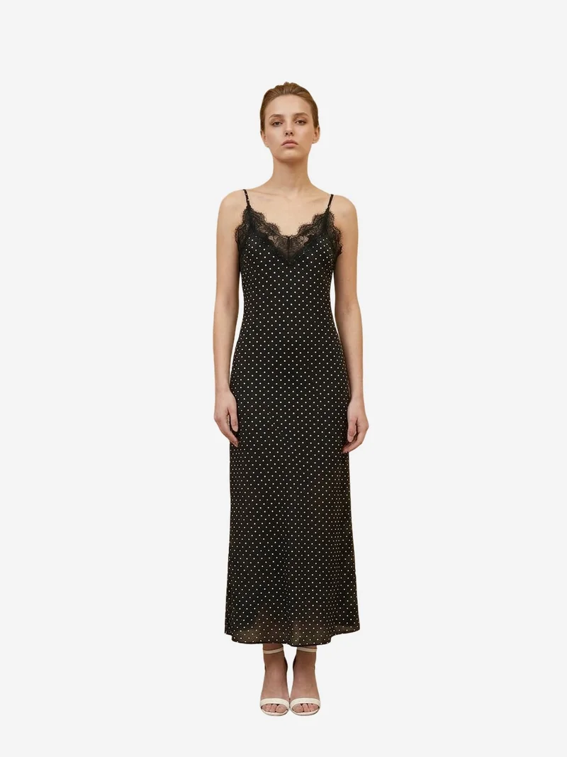 My Fashion Black MY FASHION Women's Polka Dot Chiffon Maxi Dress for Women | Best Price UAE