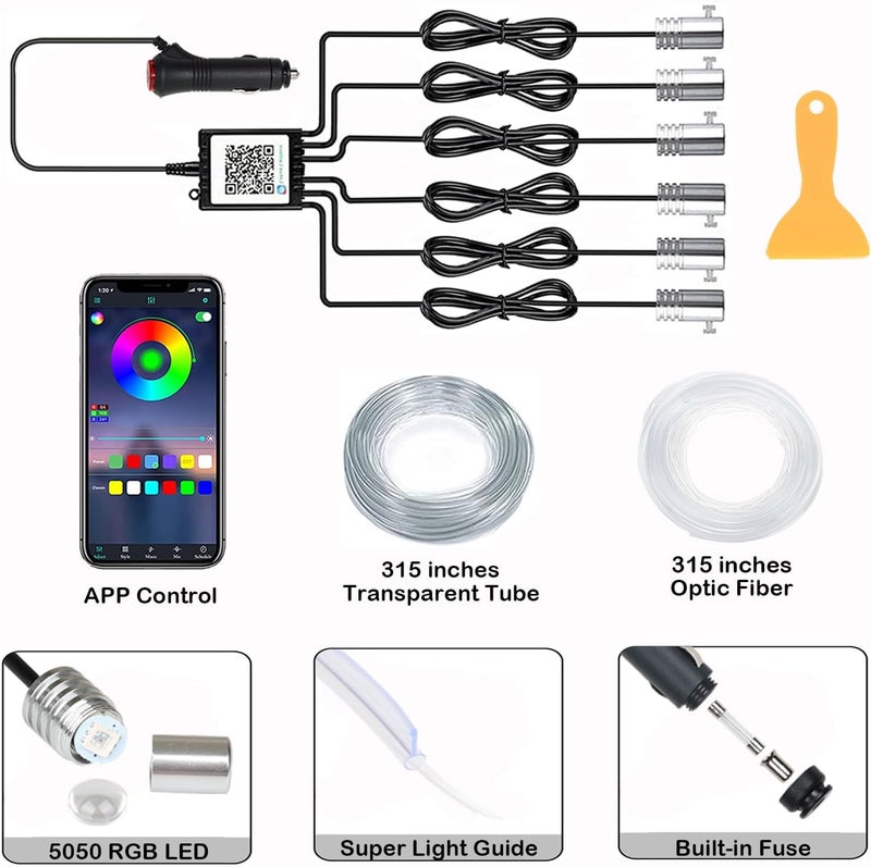 DEHERANE Interior Car LED Strip Lights, RGB 6 in 1 Ambient Lighting Kits with 315 inches Fiber Optic, 16 Million Colors APP Wireless Bluetooth Control Car Neon Lights, with Music Sync Function - Image 4