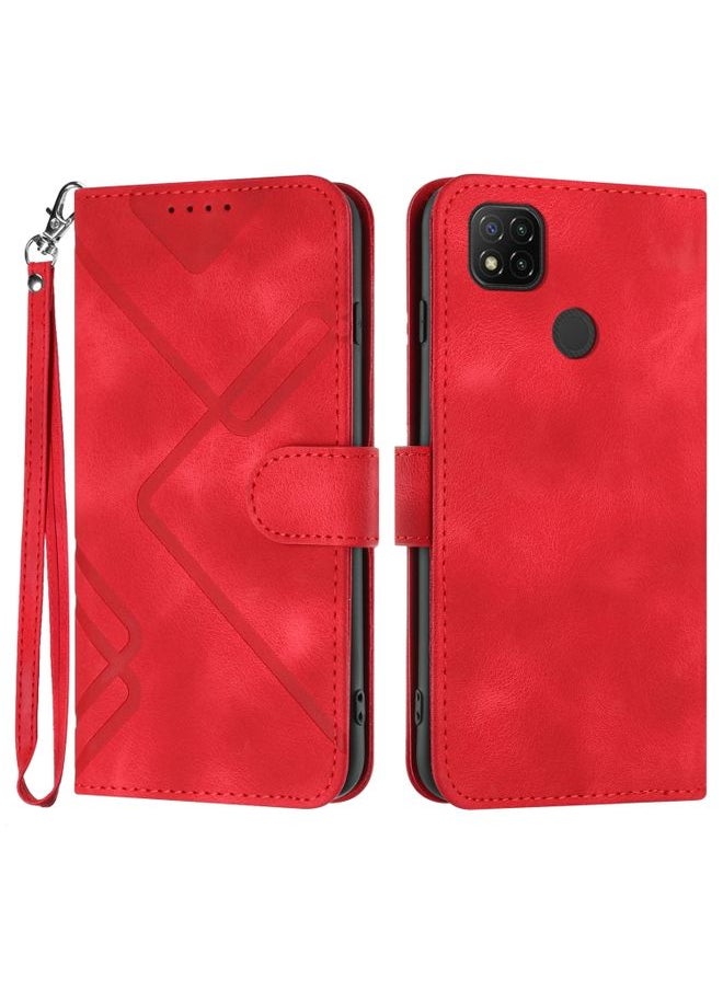 HuHa Case Cover For Xiaomi Redmi 9C/9C NFC/Poco C3 Line Pattern Skin Feel Leather Phone Case Red 