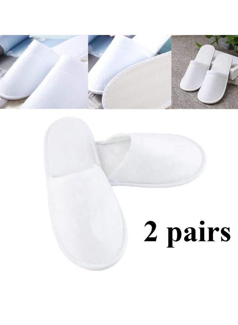 High Thickness Two Pairs White SPA Hotel Luxury And Comfortable Slippers, Fabric Cotton Non-Slip Closed Toe Shoes Eco Friendly Disposable Fit Size for Men And Women - Image 1