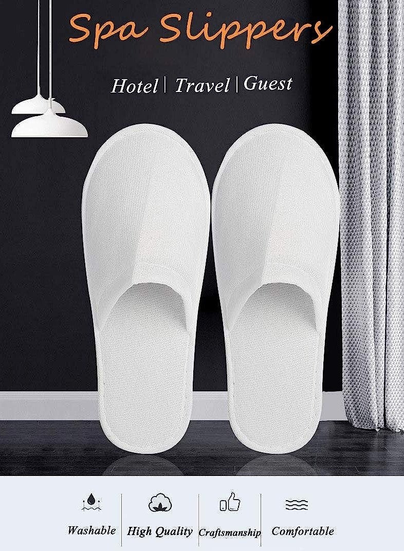 High Thickness Two Pairs White SPA Hotel Luxury And Comfortable Slippers, Fabric Cotton Non-Slip Closed Toe Shoes Eco Friendly Disposable Fit Size for Men And Women - Image 3