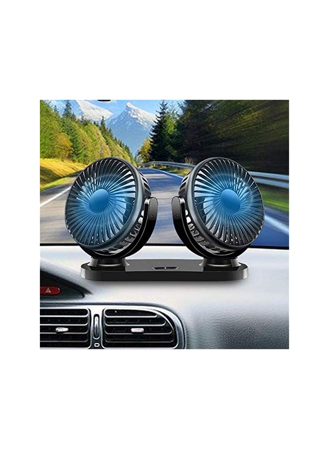PROMASS car fan 12V 24V universal car electric fan large truck double head shaking head USB fan black - Image 2