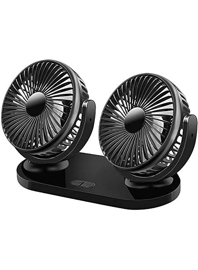 PROMASS car fan 12V 24V universal car electric fan large truck double head shaking head USB fan black - Image 1
