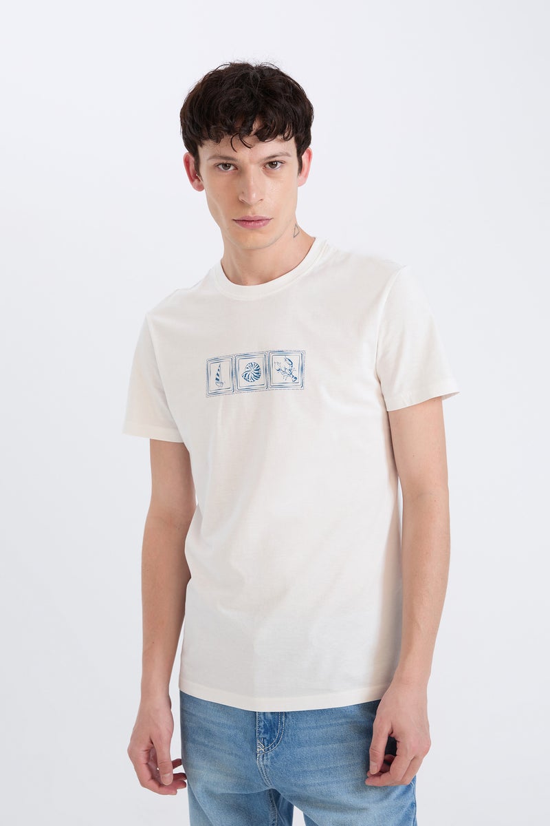 DeFacto Man Slim Fit Crew Neck Printed Short Sleeve T-Shirt - Image 1