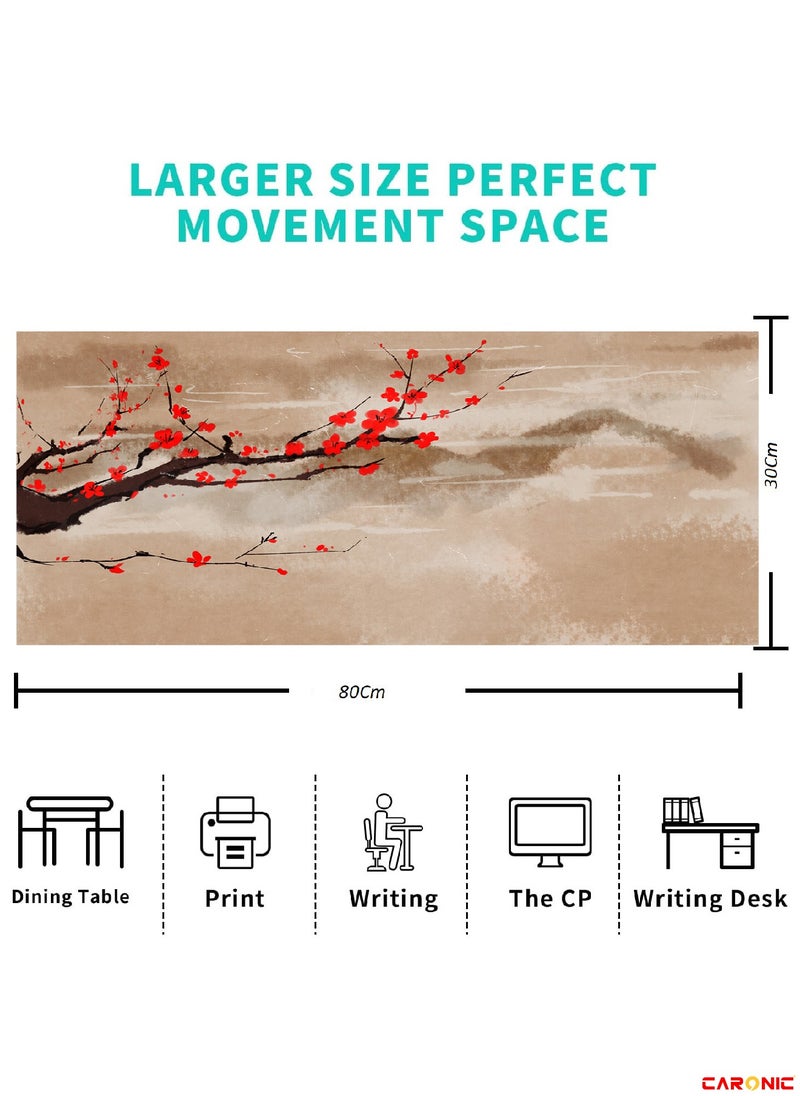 CARONIC - Large Gaming Mouse Pad with Superior Micro Weave Cloth Extended Desk Mousepad with Stitched Edges Non-Slip Base Water Resist Keyboard Pad For Gamer And Office Home Cherry Blossom Tree - Image 1