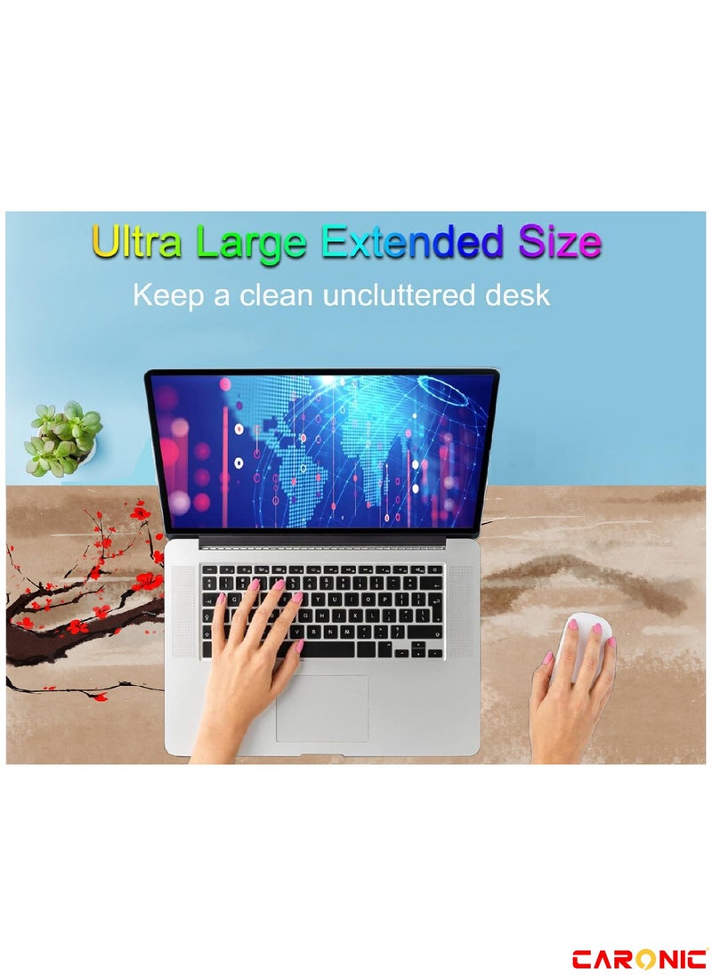 CARONIC - Large Gaming Mouse Pad with Superior Micro Weave Cloth Extended Desk Mousepad with Stitched Edges Non-Slip Base Water Resist Keyboard Pad For Gamer And Office Home Cherry Blossom Tree - Image 1