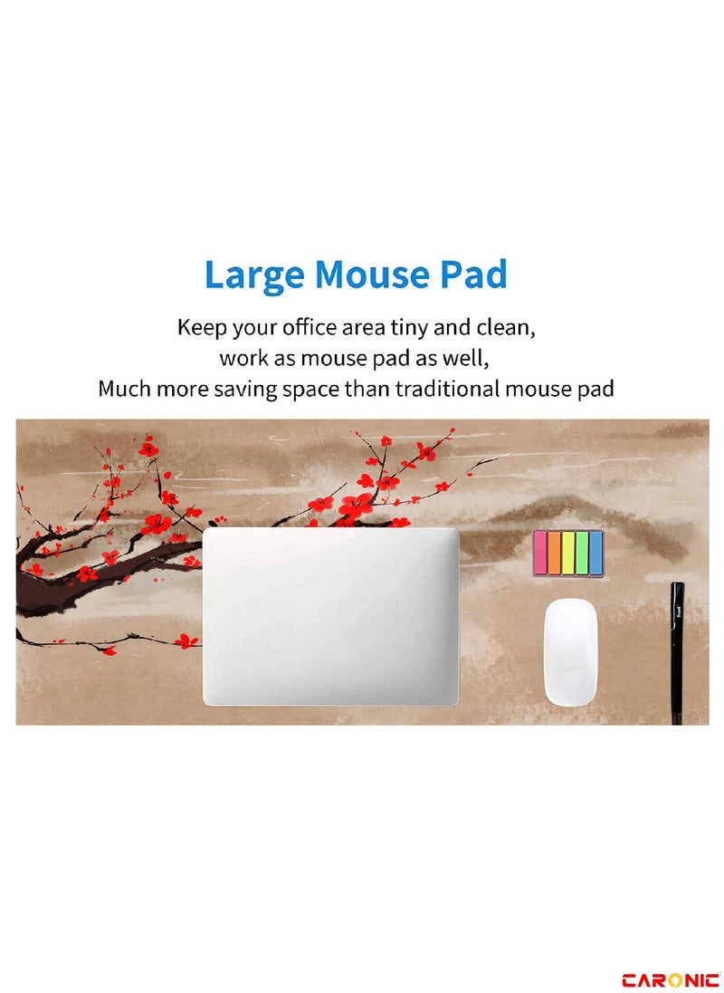 CARONIC - Large Gaming Mouse Pad with Superior Micro Weave Cloth Extended Desk Mousepad with Stitched Edges Non-Slip Base Water Resist Keyboard Pad For Gamer And Office Home Cherry Blossom Tree - Image 1