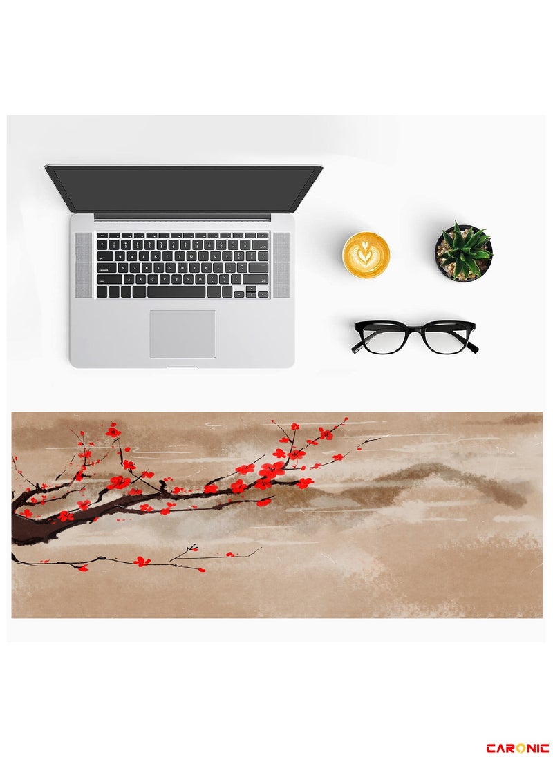 CARONIC - Large Gaming Mouse Pad with Superior Micro Weave Cloth Extended Desk Mousepad with Stitched Edges Non-Slip Base Water Resist Keyboard Pad For Gamer And Office Home Cherry Blossom Tree - Image 1