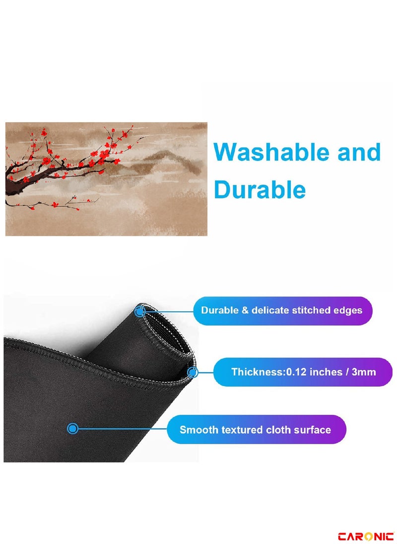 CARONIC - Large Gaming Mouse Pad with Superior Micro Weave Cloth Extended Desk Mousepad with Stitched Edges Non-Slip Base Water Resist Keyboard Pad For Gamer And Office Home Cherry Blossom Tree - Image 1