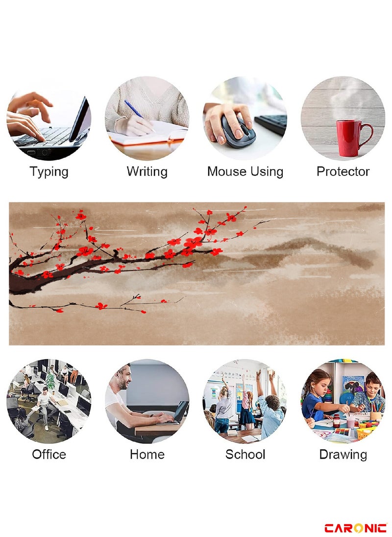 CARONIC - Large Gaming Mouse Pad with Superior Micro Weave Cloth Extended Desk Mousepad with Stitched Edges Non-Slip Base Water Resist Keyboard Pad For Gamer And Office Home Cherry Blossom Tree - Image 1