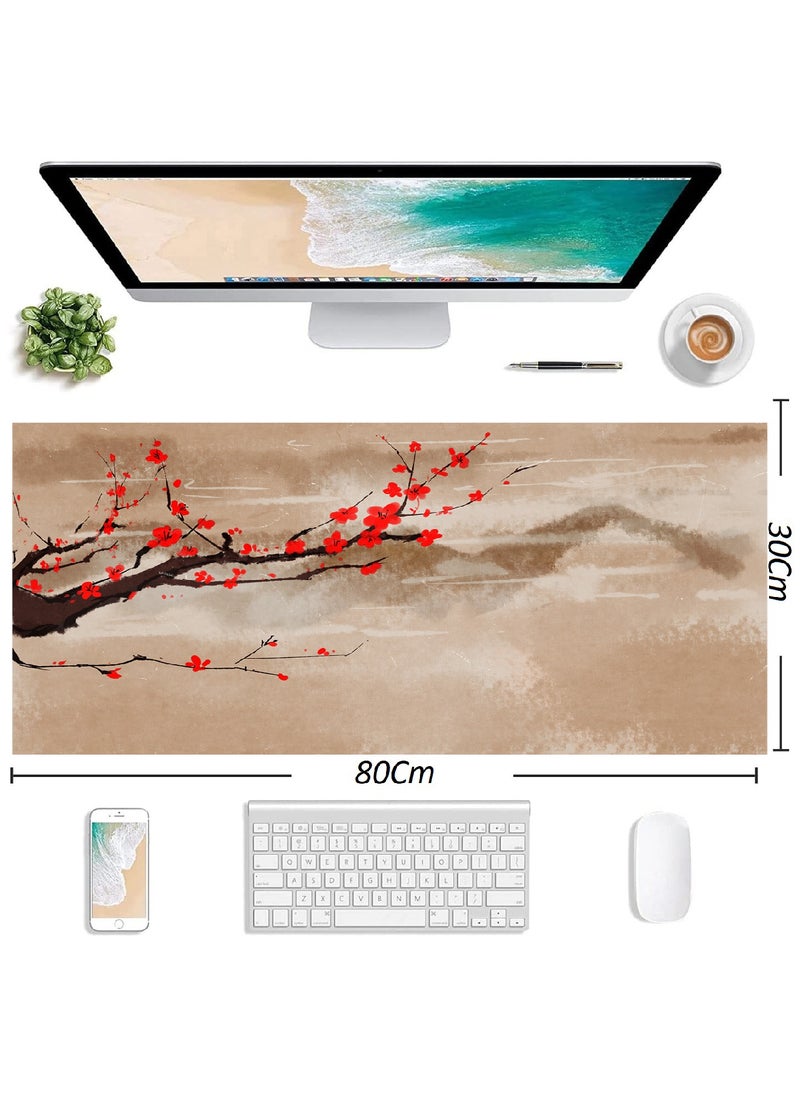 CARONIC - Large Gaming Mouse Pad with Superior Micro Weave Cloth Extended Desk Mousepad with Stitched Edges Non-Slip Base Water Resist Keyboard Pad For Gamer And Office Home Cherry Blossom Tree - Image 1