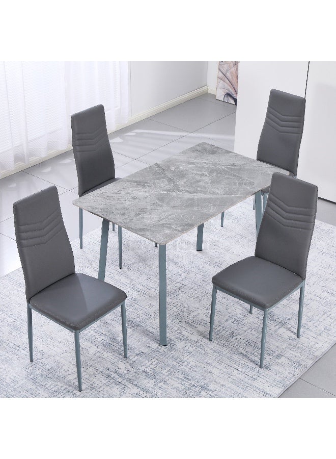 New Home Furniture NHF-66 Modern 5-Piece Dining Set, Faux Marble Dining Table with 4 Leatherette Chairs, High-Back Design, Compact Space-Saving - Image 1