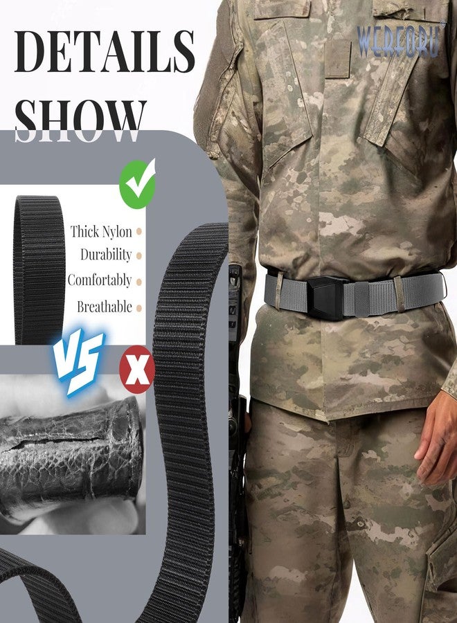 وير فور يو حزامان تكتيكيان للرجال من WERFORU، مصنوعان من النايلون، مناسبان للعمل والرحلات العسكرية، مزودان بإبزيم معدني سريع الفتح والإغلاق (أسود + رمادي، مقاس الخصر قابل للتعديل من 32 إلى 38 بوصة (الطول 44 بوصة)). - Image 4