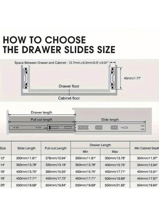 2pcs 14 Inch Full Extension Noiseless Drawer Slides Heavy Duty Ball Bearing Slide Kit - Image 4