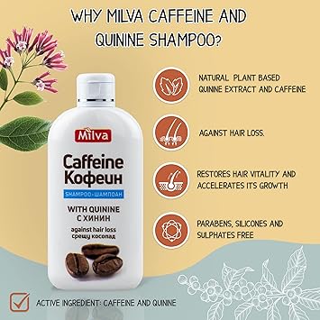 Milva Caffeine Shampoo with Quinine Extract 200 ml Hair Growth Shampoo for Women and Men Natural Anti Hair Loss Treatment to Nourish Scalp Thickening Shampoo for Fine BrittleThinning Hair - Image 4
