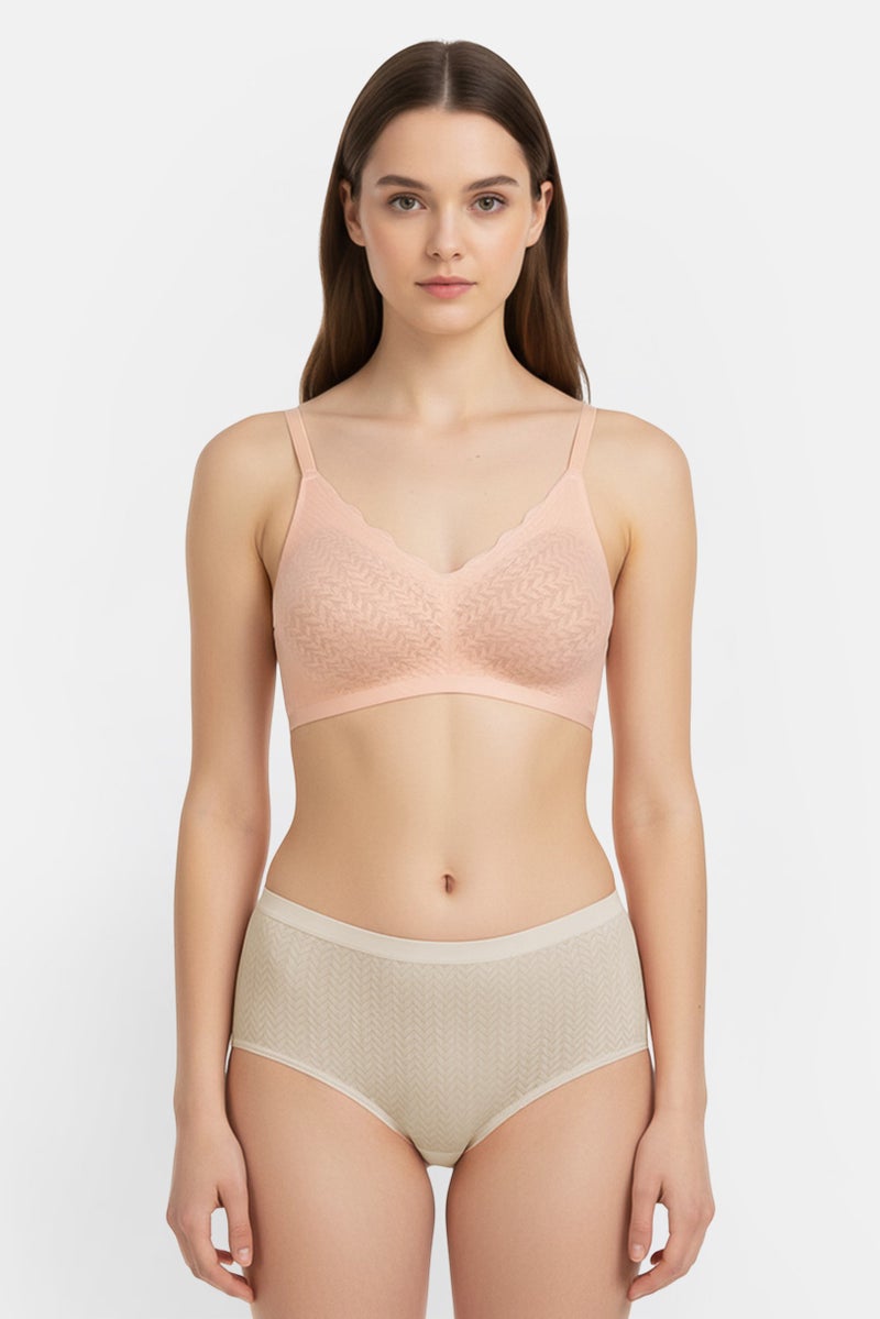 bebe Women Textured Lightly Padded Bra, Peach - Image 1