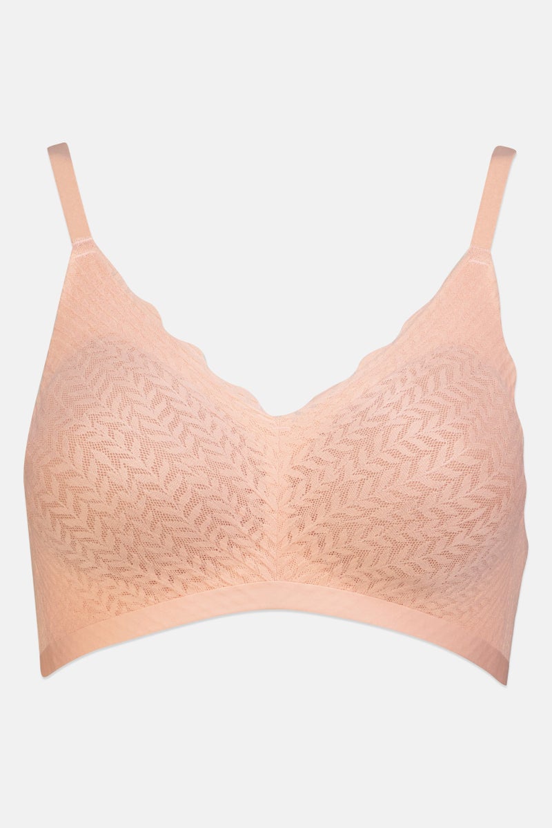 bebe Women Textured Lightly Padded Bra, Peach - Image 2