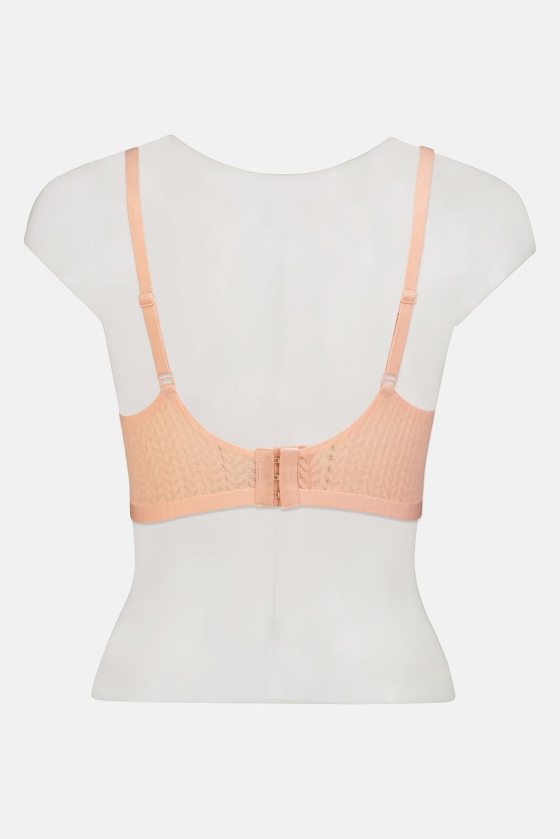 bebe Women Textured Lightly Padded Bra, Peach - Image 3
