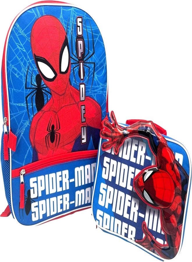 Fast Forward حقيبة ظهر مرخصة للأطفال من فاست فوروارد 16 بوصة مع مجموعة صندوق الغداء (سبايدرمان-أزرق) - Image 1