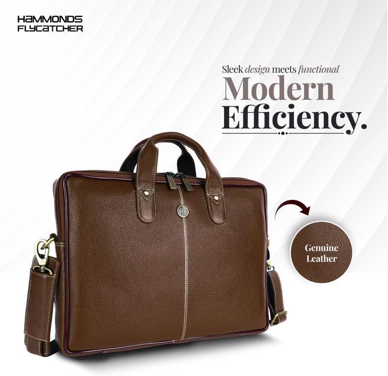 HAMMONDS FLYCATCHER Genuine Leather Office Bag for Men - Laptop Bag for Men - Padded Laptop Compartment - Fits 14 Inch Laptop - Adjustable Strap - Leather Bag for Men - 1 Year Warranty - Image 2