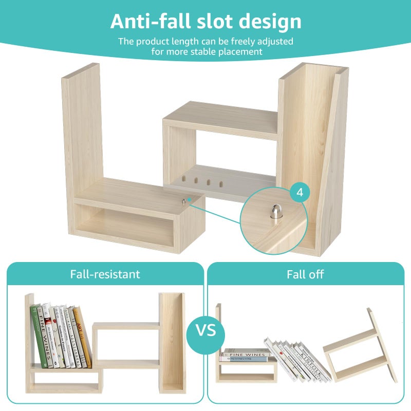 NUTIKAS Desktop File Organizer Desk Organizer Shelf - Wooden Office Organization Shelves for Top of Desk Organizers and Accessories Corner Bookshelf Table Top Shelving Small Hutch Decorations for Women Office - Image 5