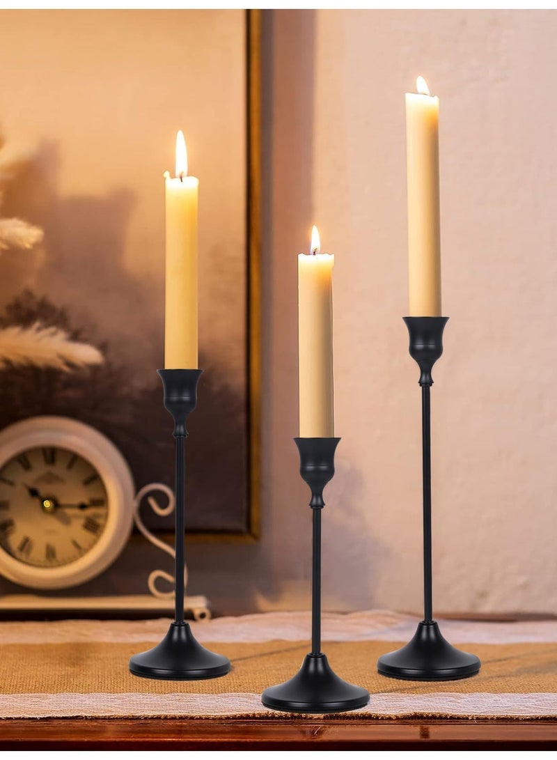 مجموعة من 3 حاملات شموع سوداء غير لامعة، حامل شموع مخروطي الشكل، حاملات شموع معدنية زخرفية عتيقة، قطع مركزية لرفوف الطاولات، ديكورات احتفالية، هدايا - Image 1
