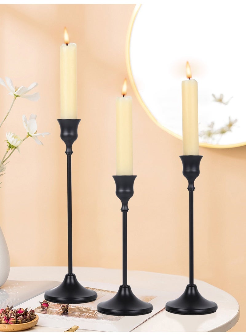 مجموعة من 3 حاملات شموع سوداء غير لامعة، حامل شموع مخروطي الشكل، حاملات شموع معدنية زخرفية عتيقة، قطع مركزية لرفوف الطاولات، ديكورات احتفالية، هدايا - Image 3