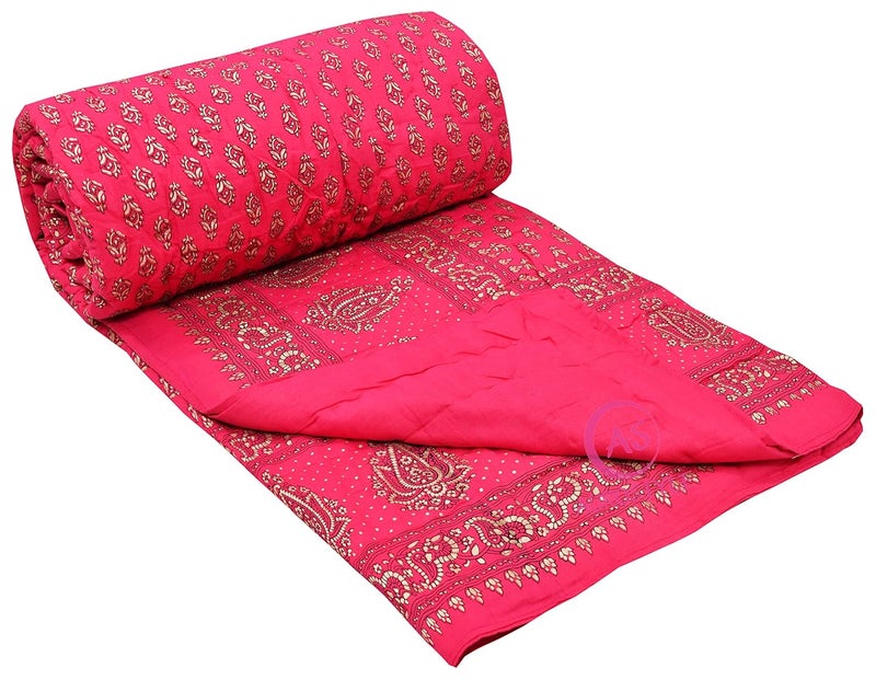 WORLDNEX 400 TC Pure Cotton Traditional Rajasthani Floral Design with Gold Printed Jaipuri QuiltRazaiRajai Light Weight Single Bed 60 x 90 Inch Design 7 - Image 5